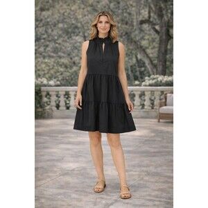 AMANDA UPRICHARD Black Sleeveless Tiered Dress V Neck A Line Shift MEDIUM